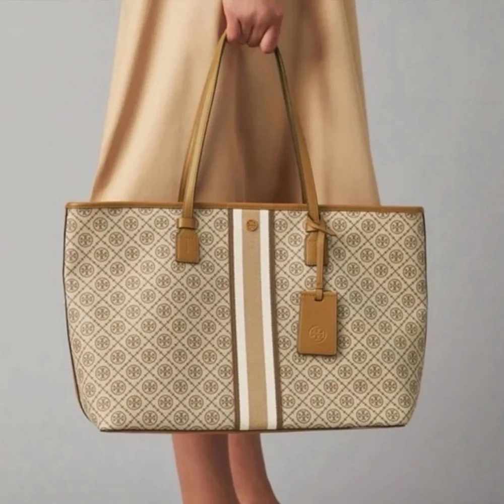 Tory Burch Brown Monogram Canvas Granola Tote Bag - Picture 13 of 16